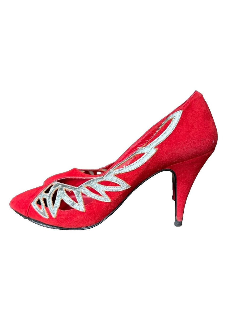 Sacha London Red Suede Pumps 7 B Silver Metallic Cutout Stiletto Heels Y2K VTG